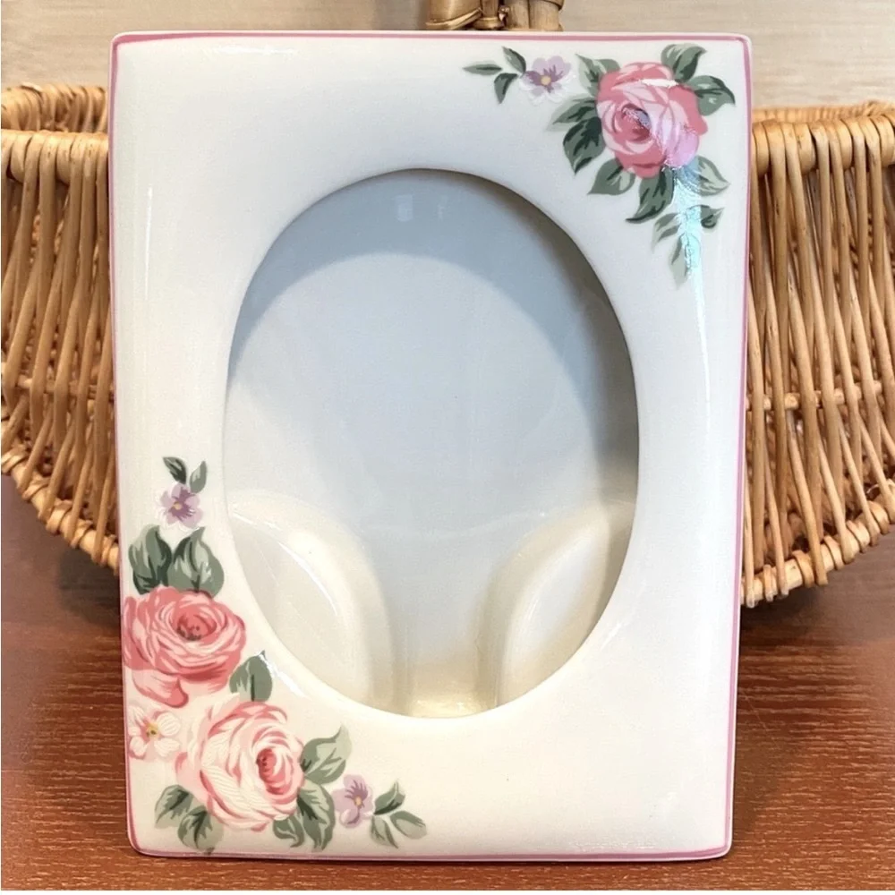 Vintage Porcelain Floral Picture Frame Coquette Ballerina Cottagecore Pink Ivory